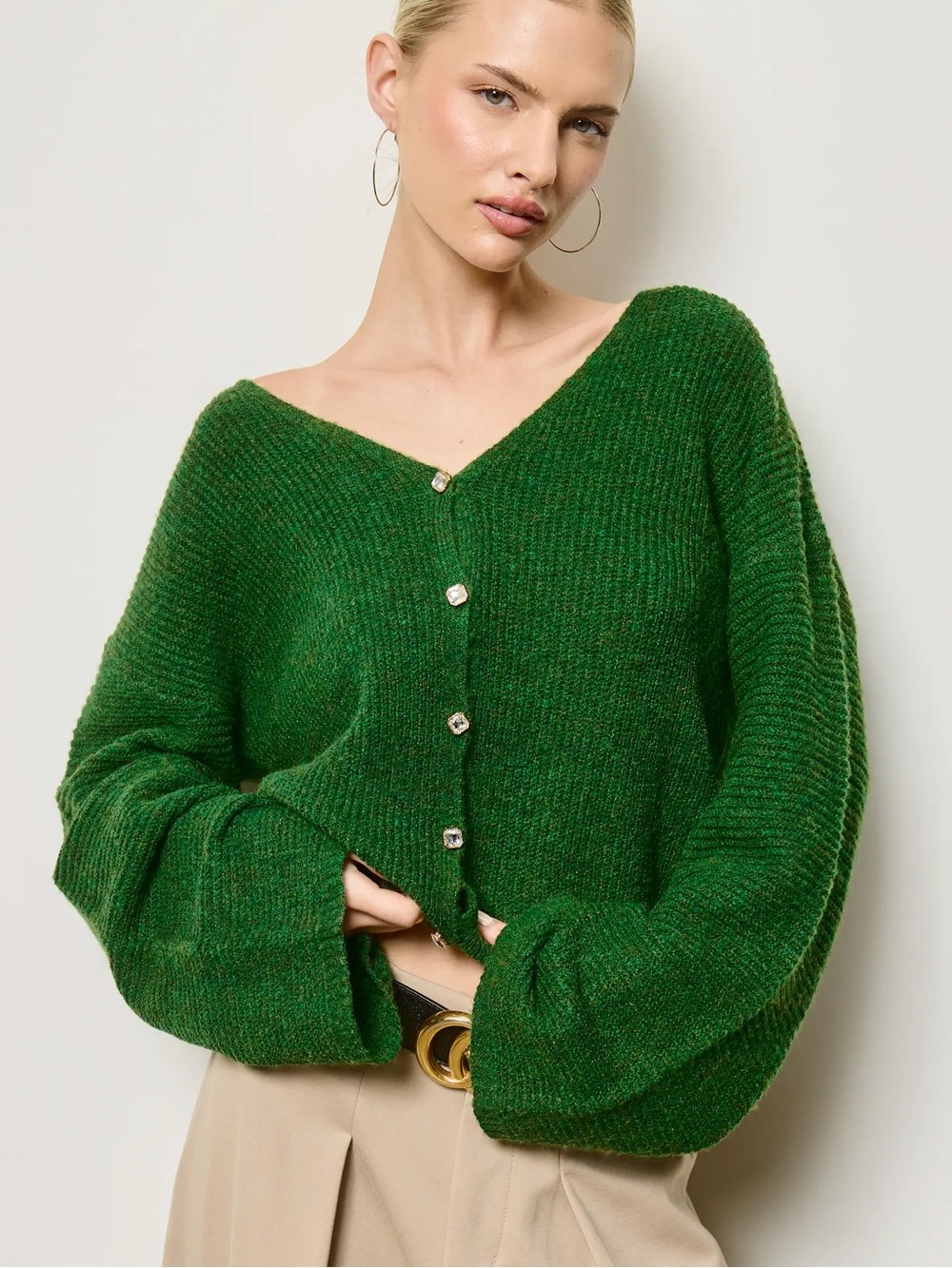 Brushed Rib Knit V-Neck Cardigan